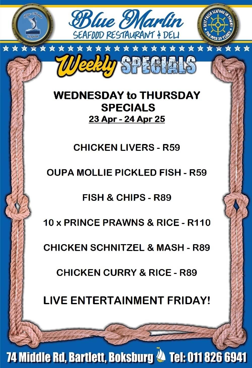 Blue Marlin Seafood Restaurant Boksburg Special Offers